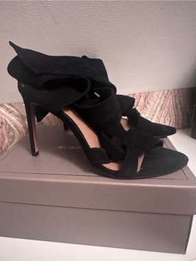 BCBG Black Suede wrap Ankle Stiletto Sandals - GORGEOUS!
